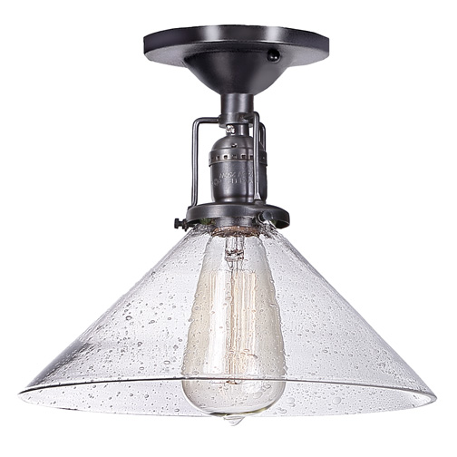 JVI Designs 1202-18 S2-CB One light Union Square ceiling mount gun metal finish 10" Wide, bubble mouth blown glass shade